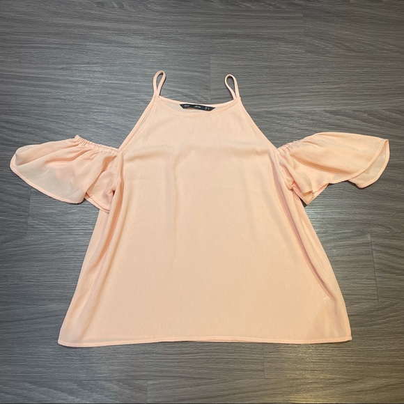 Large Peach Off-the Shoulder Spaghetti Strap Top - Picture 2 of 6
